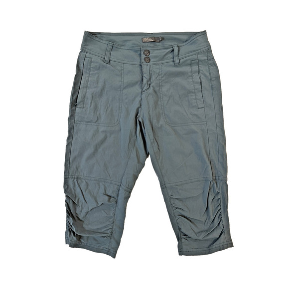 Prana Pants Womens 0 Blue Capri Cropped Outdoor Hiking Stretch Ruched Buttons - Picture 1 of 6